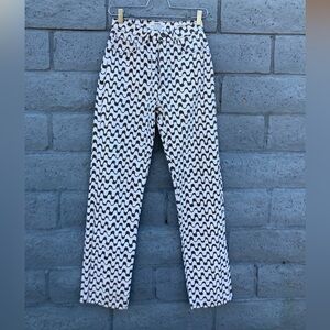 White Denim Jeans with Brown Zigzag Pattern